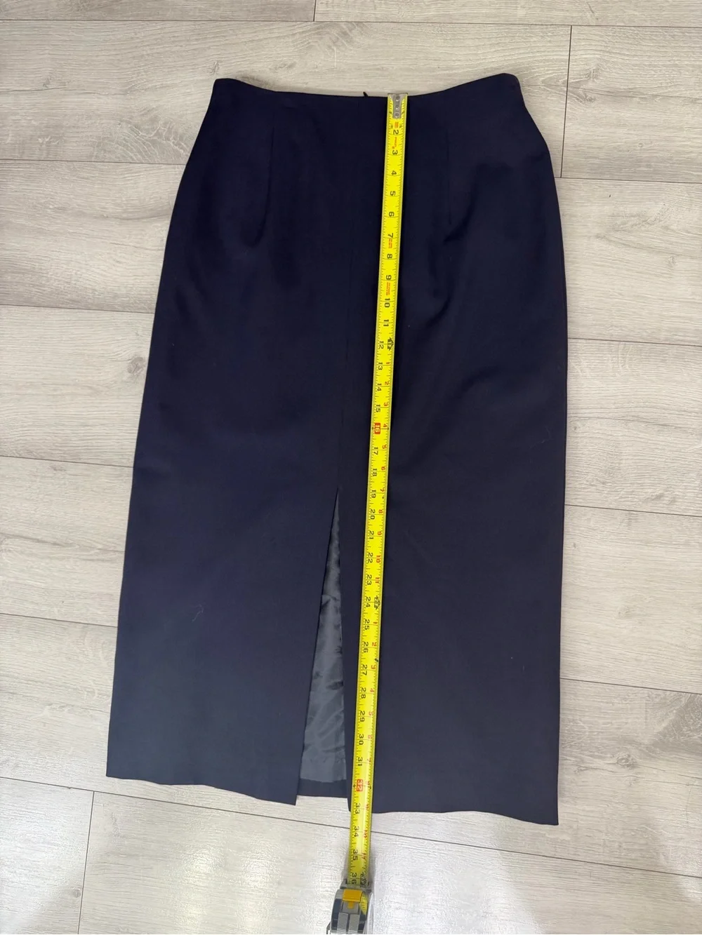 7117 Jones New York Women Navy Worsted Wool Midi Pencil Skirt Lined Slit Zip 12